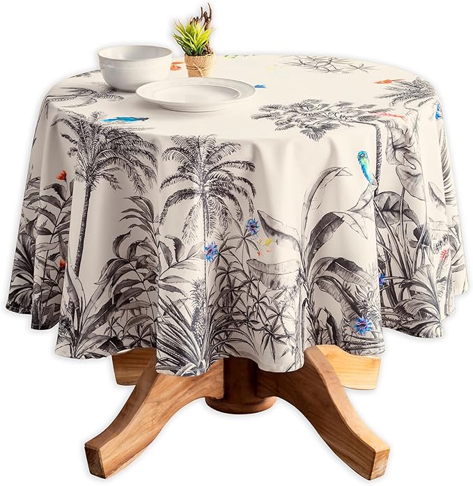 Maison d' Hermine Table Cloth Round Table 100% Cotton 63 Inches Fall Tablecloth Reusable Everyday Use for Thanksgiving Christmas Decorations Dining Farmhouse Party (Amazonia)