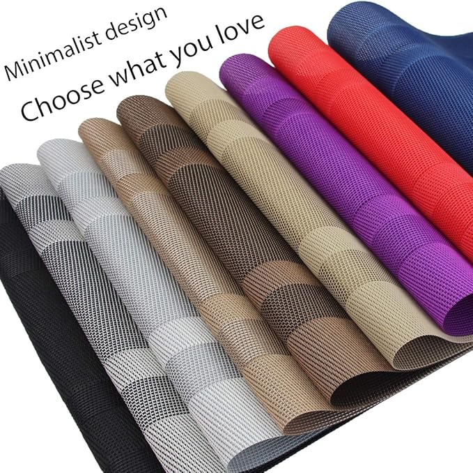 PIGCHCY Placemats,Washable Woven Vinyl Durable Placemats for Dining Table,Easy to Clean Plastic Placemats Set of 6 (18 x 12 inches, Pure Black)