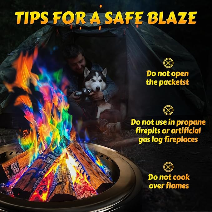 HGD (50 Pack) Fire Color Changing Packets for Fire Pit, Indoor/Outdoor Fireplace, Campfires, Bonfires - Mystical Rainbow Magic Flames, Camping Accessories for Family Entertainment