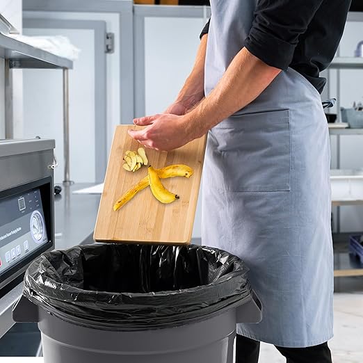 PRO&Family Commercial Round Trash Can with Lid and Dolly Rolling Waste Container, Ingredient Bin, Heavy-Duty Plastic, Anti-Static, Kitchen, Office, Outdoor Use (Gray, 20 Gallon)