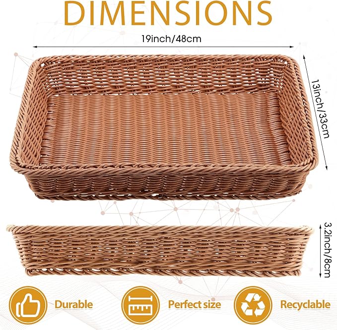 Eccliy 6 Pack Poly Wicker Bread Baskets 19 Inch Imitation Rattan Serving Trays for Bread Snacks Fruit Vegetables Tabletop Display Basket for Kitchen Restaurant Home Hotel