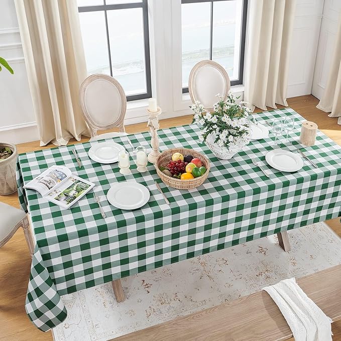 Softalker Gingham Checkered Tablecloth Rectangle - Outdoor Waterproof Buffalo Plaid Table Cloth, Stain Resistant Washable Table Cover for Picnic, Camping - Green and White, 2 Pack - 60 x 84 Inch