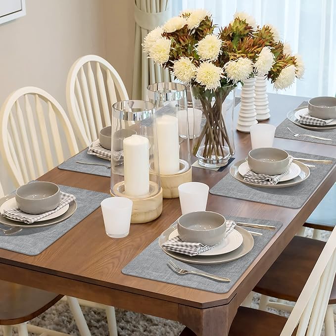 Maxpearl Faux Leather Placemats Set of 4 - Waterproof - Wipe Clean - Heat Resistant - Anti Slip Dining Table Place Mats, Suitable for Indoor & Outdoor Use, 17’’×12’’, Grey