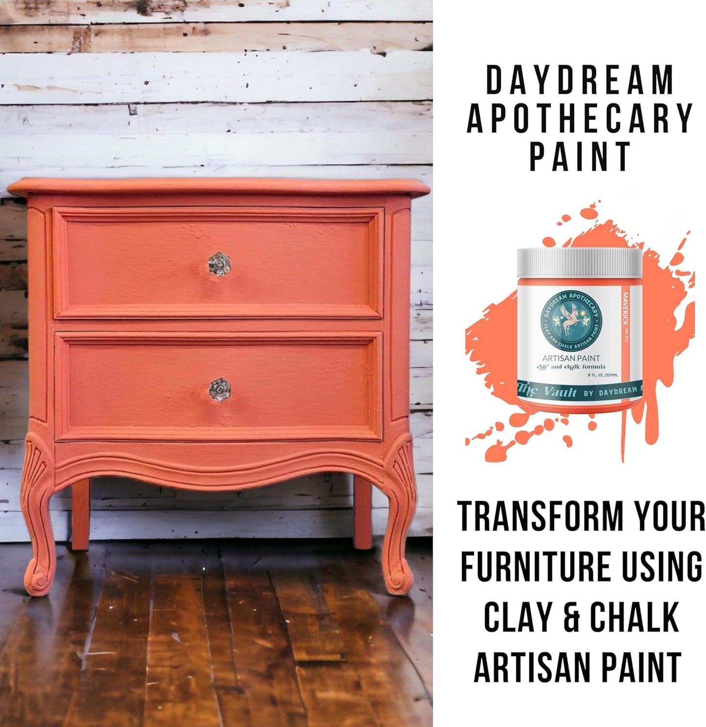 Daydream Apothecary Premium Chalk Style Paint for Furniture, Home Décor, Wood, DIY Interior Projects, Quick Dry, No Prep or Prime Needed, Matte Coral Orange - 16oz