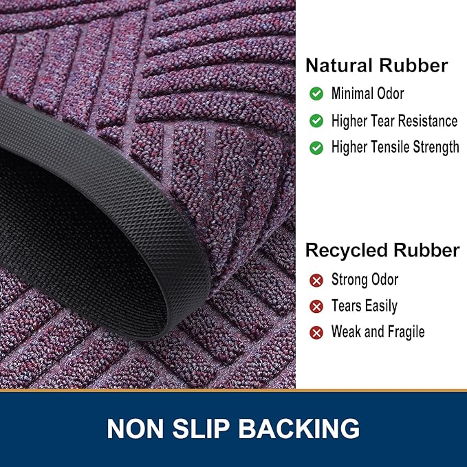 Smiry Front Door Mat Outside Entrance, Heavy Duty Outdoor Indoor Mat, Natural Rubber Doormat, Non Slip, Trap Dirt and Moisture, Easy Clean, Low Profile Patio Porch Entryway Mat, 29.5x17, Violet