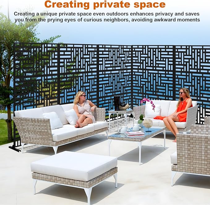 72" H×47" W Metal Privacy Screen, Outdoor Indoor Privacy Screens with Stand Panels, Free Standing Decorative Privacy Screen for Patio