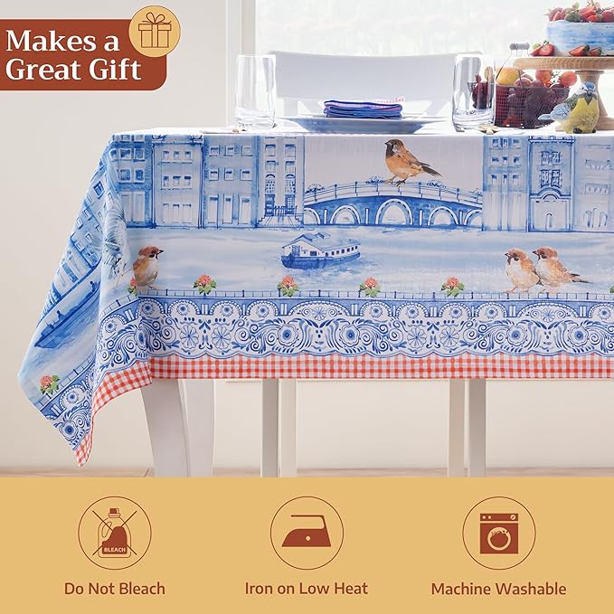 Maison d'Hermine Table Cloth Rectangle Table 100% Cotton Tablecloth for Dining Room, Farmhouse, Home, Hotel, Parties & Wedding - Ideal for Easter Decorations Spring&Summer (Amsterdam Canals,60"x120")