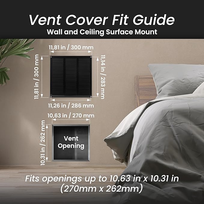 Repa Market 2-Pack 12x12 Inch Air Vent Cover/Black Galvanized Steel Louvered Grill Cover with Mesh Screen/Wall or Ceiling Vent/Durable Flush Mount HVAC Register for Indoor and Outdoor Ventilation