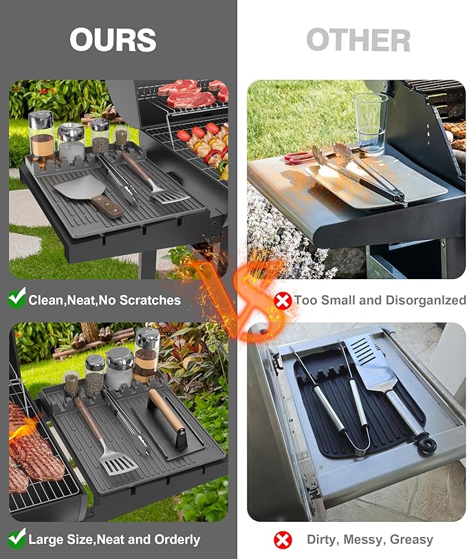 Silicone Griddle Tools Mat for Blackstone - Large Silicone Spatula Mat with Drip Pad - Griddle Mats BBQ Grill Accessories - Side Shelf Mats Grill Pad for Blackstone Griddles Accessories（Gray）