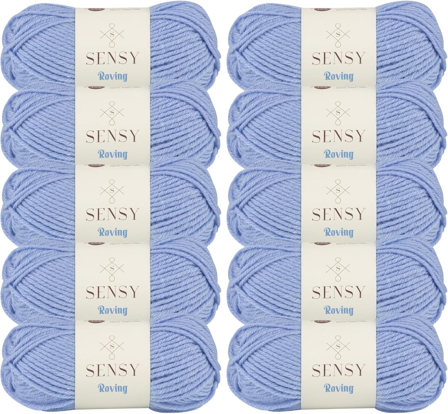 10 Skeins of Sensy Roving Yarn, 3.5 oz, 132 Yards, Gauge 5 Bulky (Baby Blue)