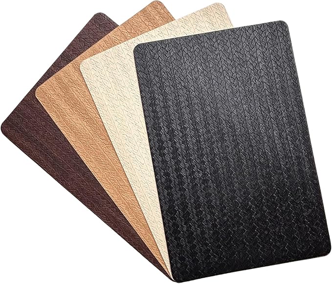 PIGCHCY Waterproof PVC Place Mats Set of 6, Non-Slip Faux Leather Placemats Rattan Pattern Surface Table Mats for Wedding/Birthday Party/Kitchen (18"x12", Golden Beige)