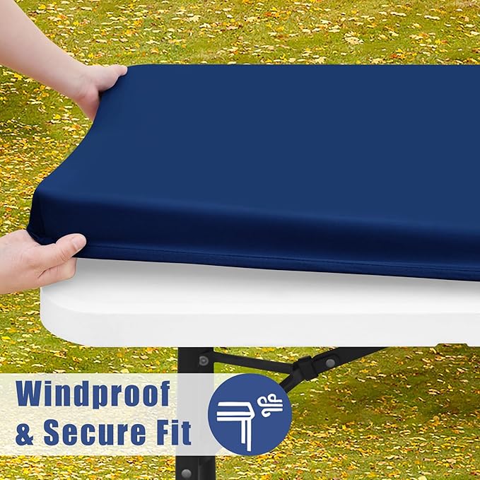 Spandex Square Table Cloth 6 Pack, Elastic Fitted Tablecloths for Picnic, Stretch Washable Patio Table Cover for Outdoor, Camping, Banquet and Parties (Navy, 34"x34")