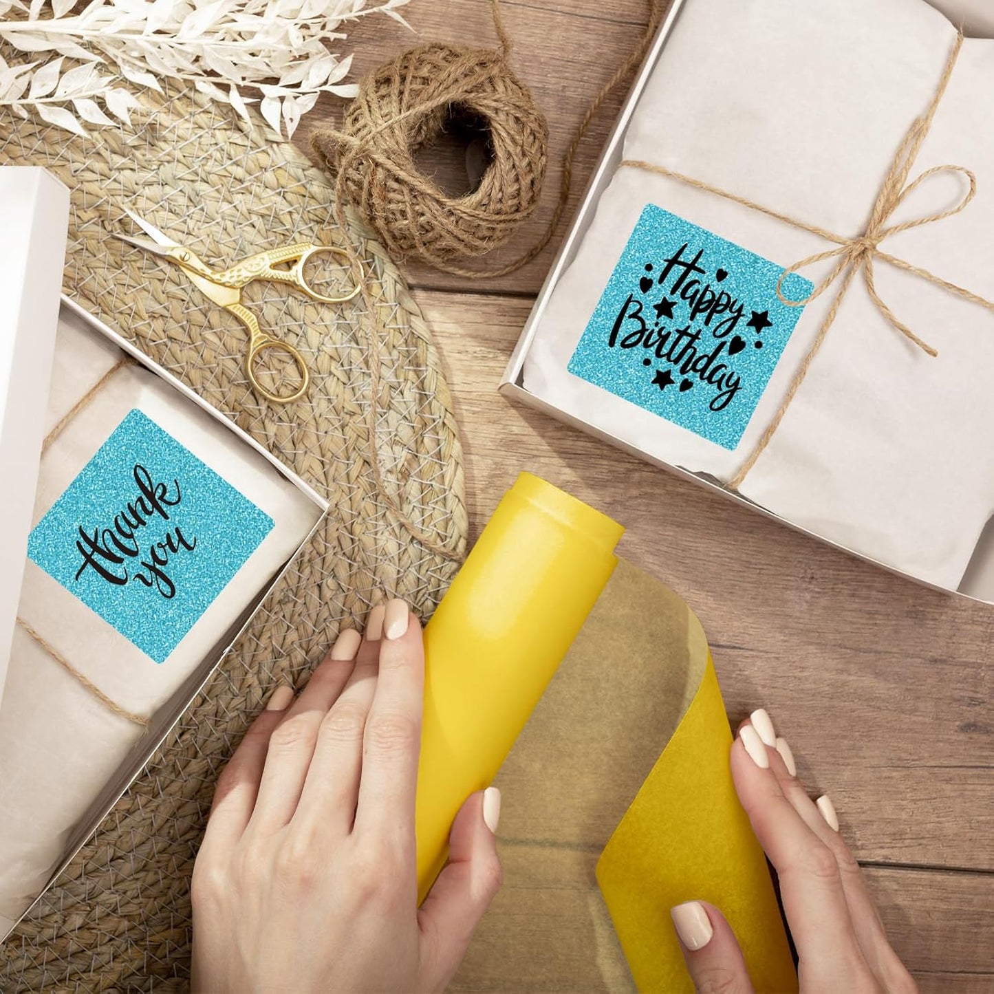 Holographic Thermal Labels Stickers 2" x 2", Square Thermal Stickers Labels, Glitter Self-Adhesive Direct Thermal Label for Small Business- Holographic Blue