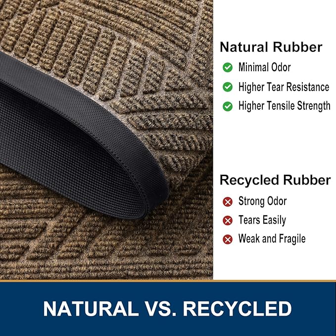 Smiry Front Door Mat Outside Entrance, Heavy Duty Sturdy Natural Rubber Doormat, Trap Dirt and Moisture, Easy Clean Low Profile Mats for Indoor Outdoor Entry, Irregular Triangle (47x32, Brown)