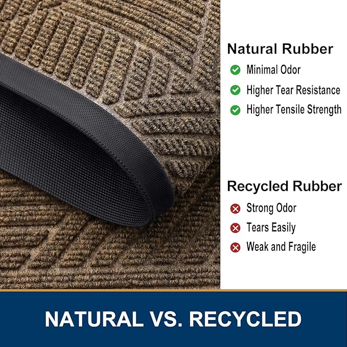 Smiry Front Door Mat Outside Entrance, Heavy Duty Sturdy Natural Rubber Doormat, Trap Dirt and Moisture, Easy Clean Low Profile Mats for Indoor Outdoor Entry, Irregular Triangle (29.5x17, Brown)