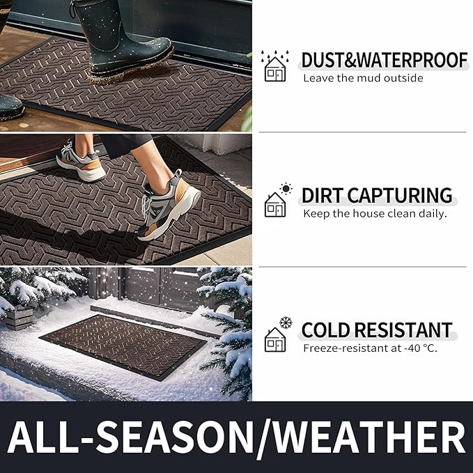 Yimobra Front Door Mat Outside Entrance 29.5x17, Waterproof Heavy Duty Outdoor Mats for Front Door, Non Slip Rubber Entry Mat for Garage Patio Indoor, Brown