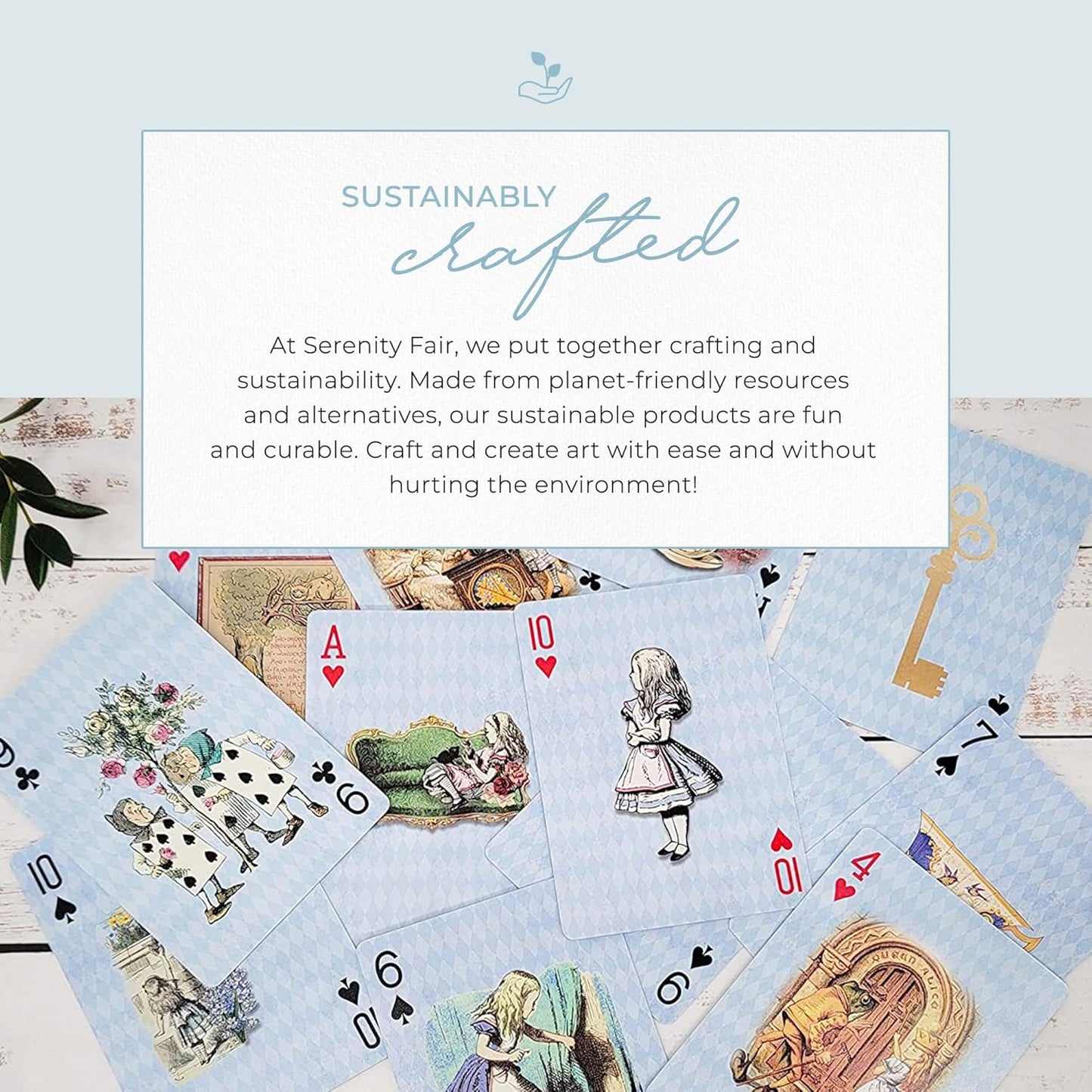 Blue Alice Adventures in Wonderland Playing Cards & Washi Tape Set - Stickers, Scrapbook Supplies, Crafts, Planner Accessories, Party Decor, Waterproof Card Games for Adults, Kids, Family & Travel