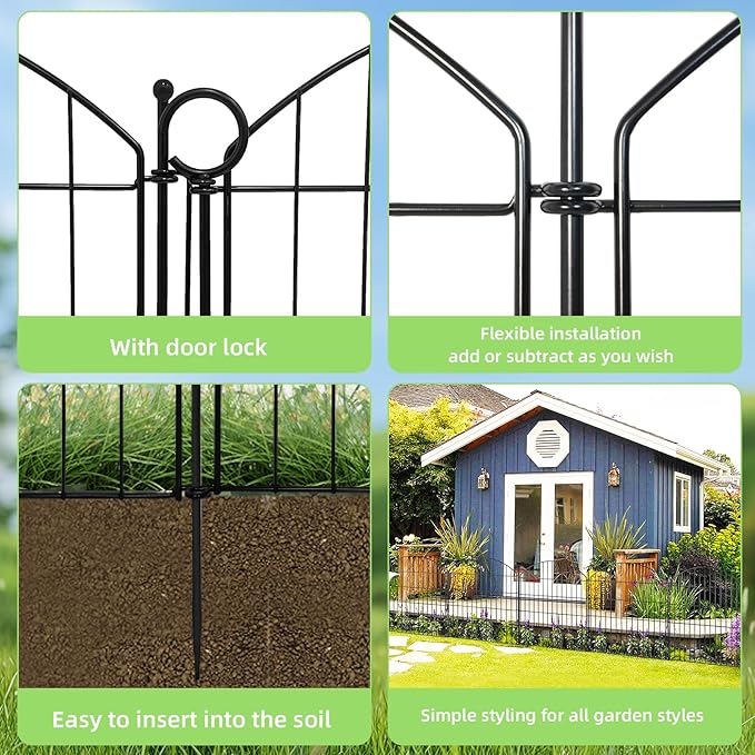 Decorative Garden Fence 32in (H) x24ft (L), 10 Pack No Dig Fence Animal Barrier for Dog with Lock, Arched Flower Bed Edging, Wire Border Panel Fencing for Yard Patio Outdoor Decor