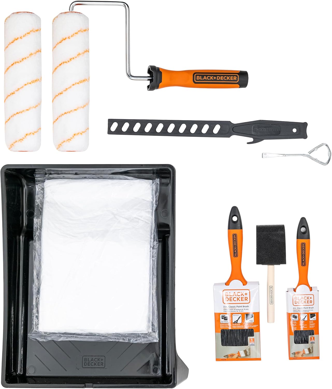 BLACK+DECKER 10-Piece Paint Tray Set, Complete Kit with Rollers, Brushes, Drop Cloth and More, Professional-Quality Tools for Effortless Painting, Ideal for Home, Office or Art Projects, 32363
