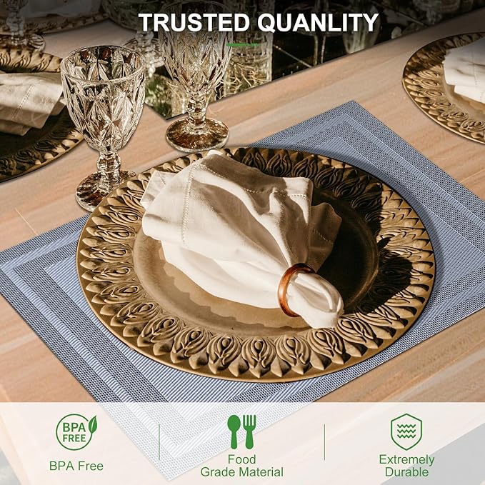 BETEAM Placemats Set of 6, Woven Vinyl Placemat for Dining Table Washable Wipeable Kitchen Place Mats Durable Indoor Outdoor Table Mats