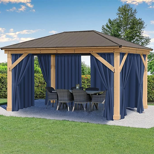 HolidayIdeas Waterproof Patio Outdoor Curtains with Rod Pocket 4 Pcs- UV & Privacy Protect Weatherproof Gazebo Outdoor Drapes for Porch, Balcony, Apartment, Sliding Glass Door, Navy, 54x84 Inch