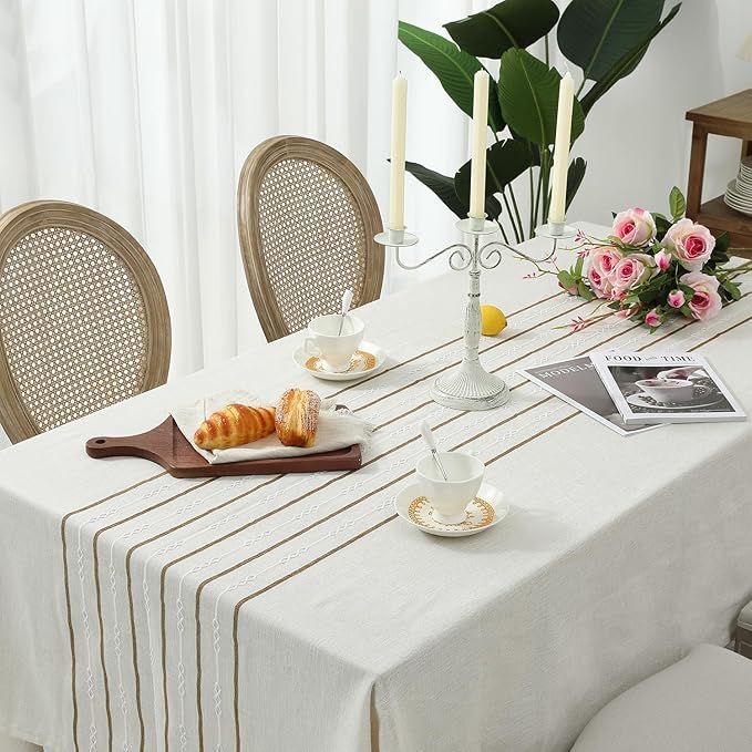 Chassic 60 x 60 inches Farmhouse Style Linen tablecloths, Wrinkle Resistant Washable Dining Room Table Cloths for Square Tables - Cream