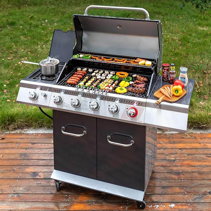Royal Gourmet GA5404G 5-Burner Propane Gas Grill with Side Burner & Warming Rack, Outdoor BBQ Grill with 64,000 BTUs Output & 774 Sq. in. Cooking Area for Outdoor Barbecue, Grey