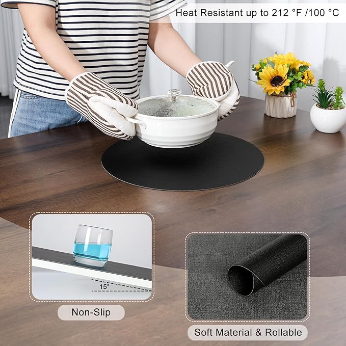 Myir JUN Round Placemats, Dual Sided Faux Leather Place Mats Set of 4 Indoor/Outdoor Non-Slip Washable Table Mats (Gray Black, Set of 4)