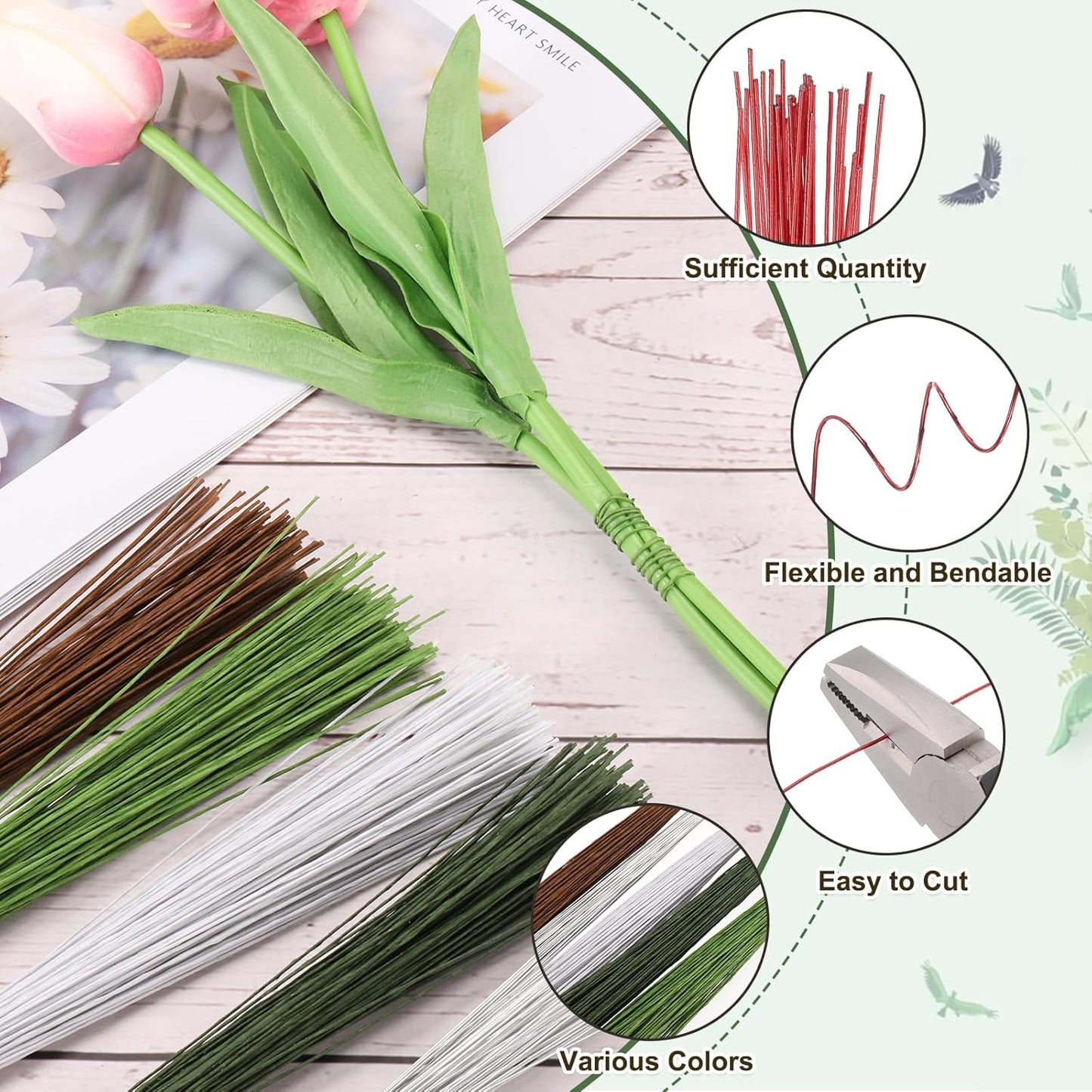 PATIKIL 32 Inch 22 Gauge Floral Stem Wire, 2 Pack/80 Pieces Bouquet Stem Paper Wrapped for DIY Crafts Flower Arrangements, Red