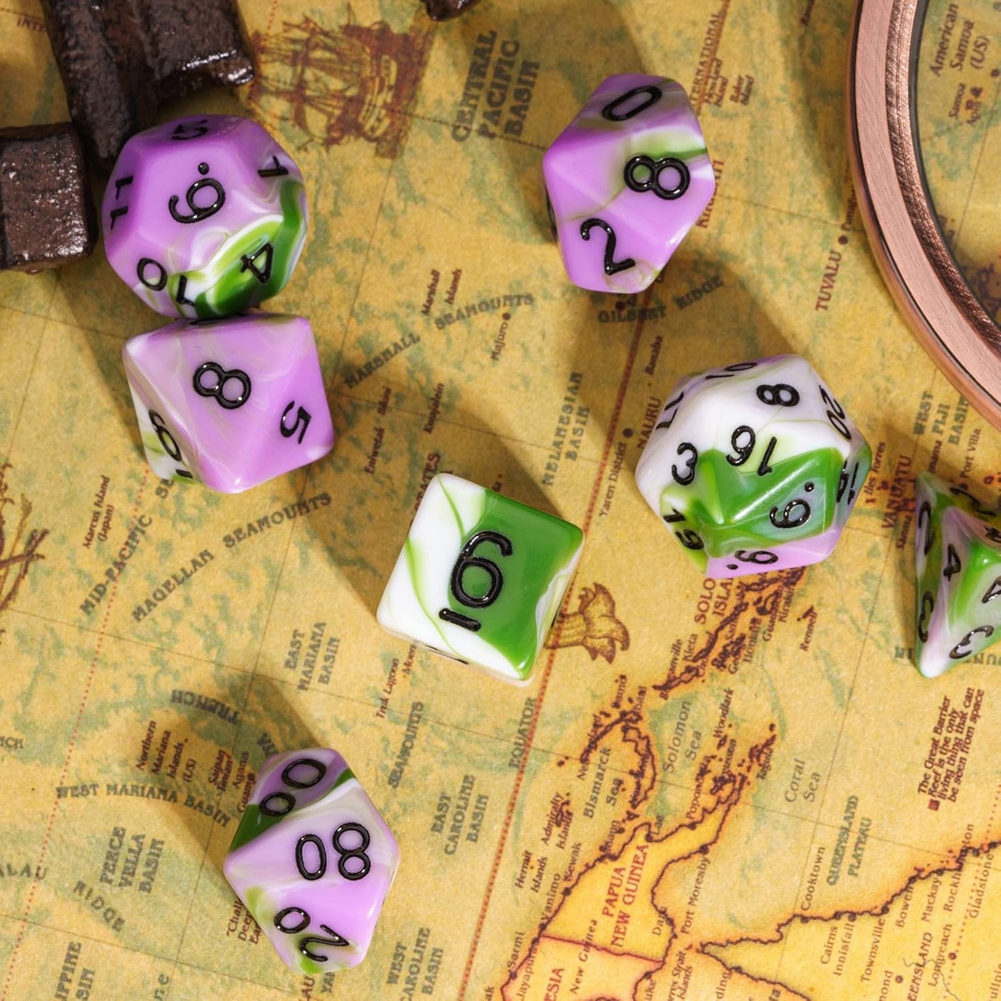 7-Die DND Dice Set Polyhedral Dice Set with a Leather Dice Bag, D&D Dice Set for Dungeons and Dragons, RPG Table Games (Tricolor GPW)