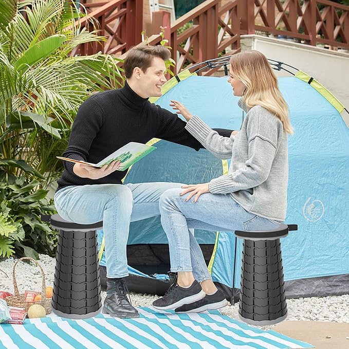 ALEVMOOM Telescoping Stool with Cushion, Portable Telescoping More Sturdy Capacity 440Ib,Collapsible Retractable Adjustable Folding Stool for Garden Hiking Fishing BBQ