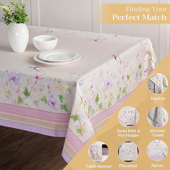 Maison d' Hermine Table Cloth Rectangle Table 100% Cotton 70 x 90 Inches Tablecloth Reusable Decorative for Dining Room, Farmhouse, Home, Party, Festive & Wedding Spring Summer - Magnolia Mornings