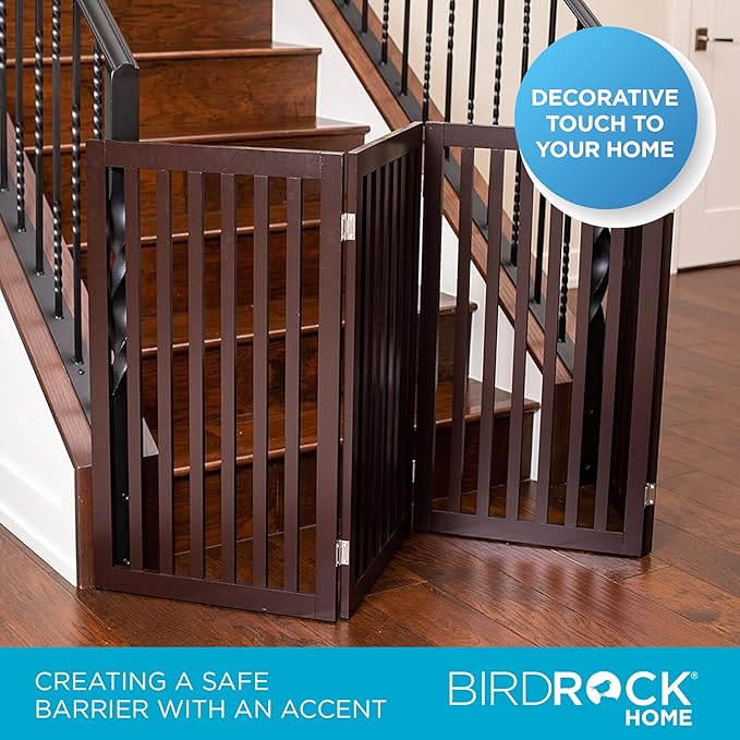 INTERNET'S BEST Dog Gate Indoor Freestanding Pet Barrier, Folding Wood Dog Fence, Extra Wide Doorway Puppy Gate, Indoor Animal Privacy Panel, Wooden Cat Fence - 4 Panel - 36", Espresso