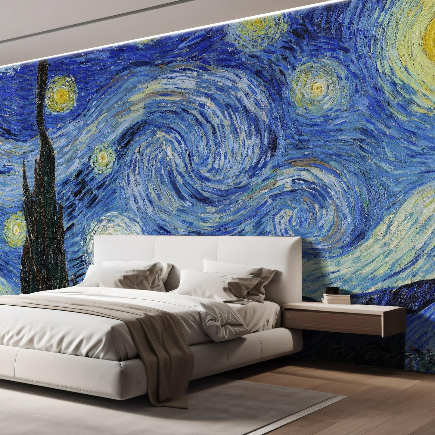 wall26 Wall Sticker/Wall Mural Starry Night by Vincent Van Gogh Dutch Impressionism, Not Peel and Stick, Non-Woven Wallpaper Decorative for Bedroom, Living Room, Office - 96x144 inches