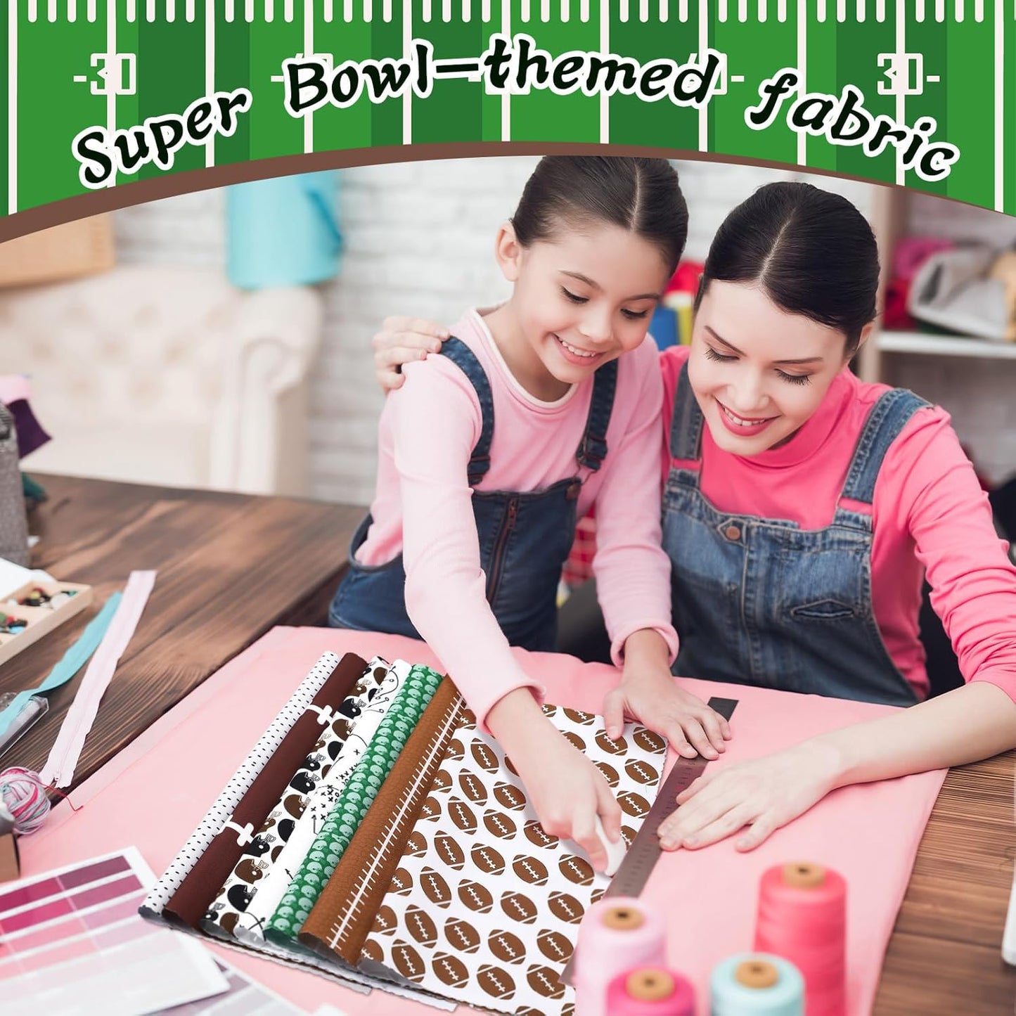 Ganeen 60 Pcs 10 x 10 Inch Football Quilting Fabric Squares Vintage Football Fat Patchwork Precut Strips Retro Green and Brown Fabric Bundles for Holiday DIY Craft Sewing Quilt Material Handmade