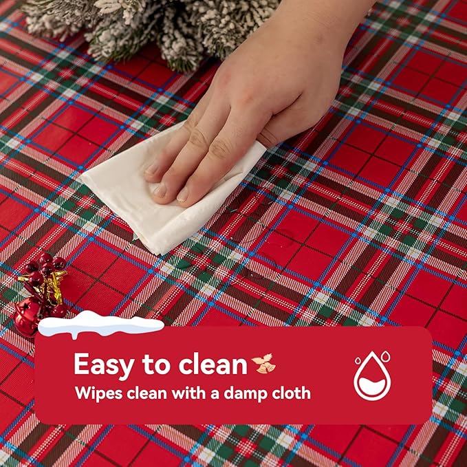 Romanstile Christmas Plaid Square Vinyl Tablecloth, 100% Waterproof Checkered PVC Table Cloth, Heavy Duty Xmas Gingham Plastic Table Cover for Dining, Party, Holiday Decor - 54 x 54 Inch, Red