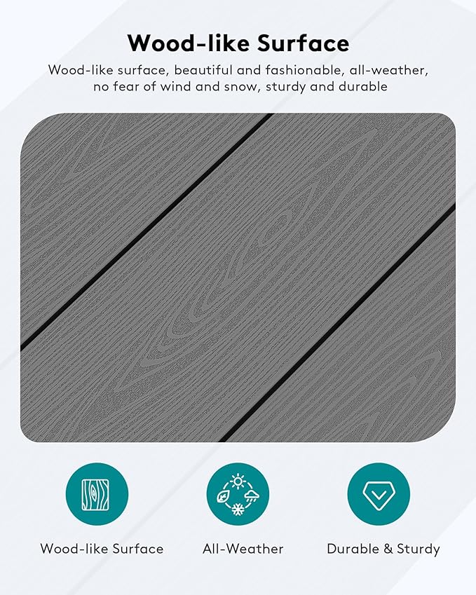 SERWALL HDPE Patio Coffee Table, Rectangle Outdoor Coffee Table, All-Weather Coffee Side Table for Balcony, Poolside, Deck, Garden, Gray