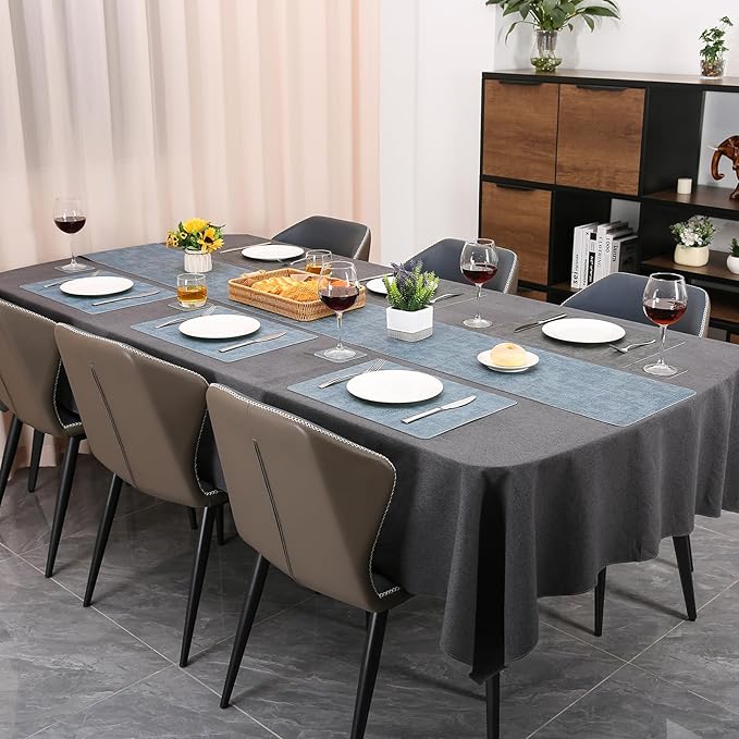 Table Runners 72 Inches Long, Dual-Sided Faux Leather Farmhouse Table Runner Waterproof Heatproof Non-Slip for Living Room Party Home Decor Holiday Decorations(Gray Light Blue, 12 x 72 Inch)
