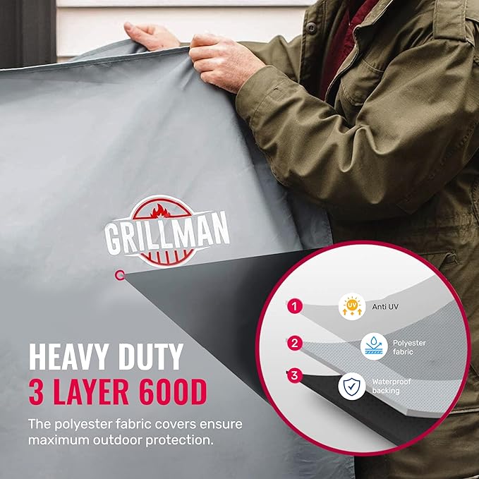 Grillman Premium Grill Cover for Outdoor Grill, BBQ Grill Cover, Rip-Proof, Waterproof, Top Heavy-Duty Large Grill Covers for Outside, Barbecue Cover & Gas Grill Covers (52" L x 26" W x 43" H, Gray)