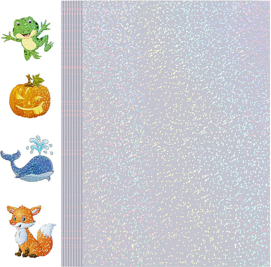 Holographic Sticker Paper, 24 Sheets Transparent Holographic Laminate Vinyl Sheets Self Adhesive, Clear Overlay Lamination Sticker Film for Stickers DIY Crafts, Dots Patterns - 8.5x11 Inch