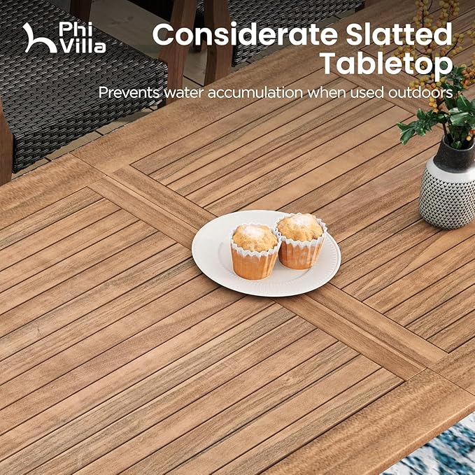 PHI VILLA 9 Pieces Acacia Wood Outdoor Dining Set for 8, Expandable Teak Wooden Table & Chairs, Large Farmhouse Furniture Set for Patio, Deck, Backyard, Porch