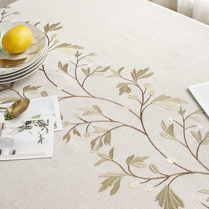 Pahajim Rustic Linen Tablecloth Cotton Waterproof Table Cloth for Kitchen Dining with Tassel Rectangle Tablecloths Rectangle/Oblong,55''x71'',4-6 Seats