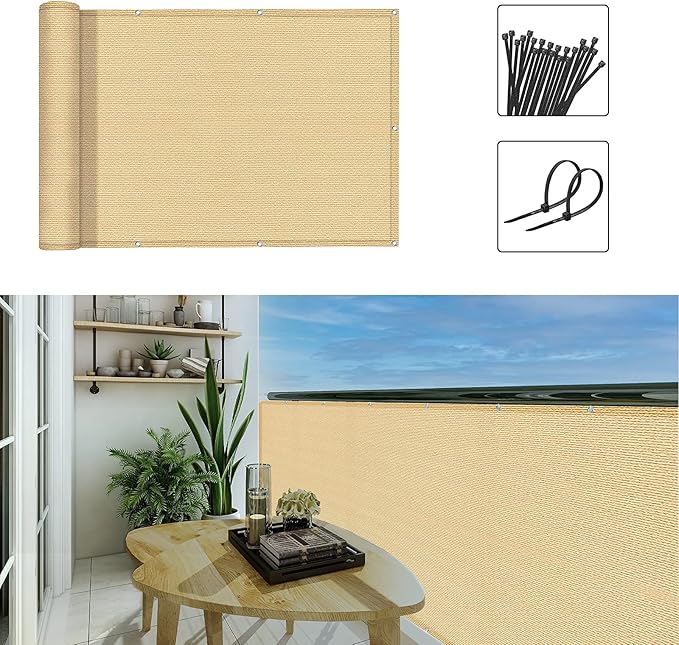 3'x13'Balcony Privacy Screen Cover Fence Cover UV Protection Weatherproof Windscreen Heavy Duty for Patio, Backyard,Sand