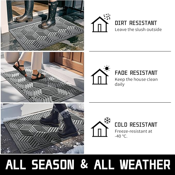 Yimobra Door Mats Outdoor 29.5x17, All-Season Waterproof Outdoor Mats for Front Door Entrance with Drainage Holes, Heavy Duty Non-Slip Doormat for Garage Patio Entryway Indoor, Black Gray