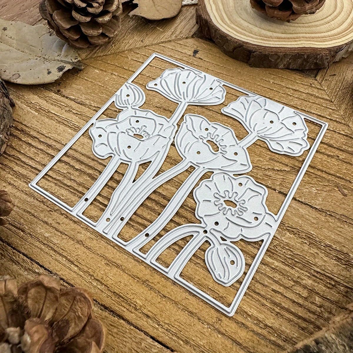 Lapoo Flowers Metal Cutting Die for Scrapbooking - Durable, Cut Stencils for DIY Scrapbook Photo Album Decorative Paper Card, Card Making Supplies, Embossing (Poppy Square 4.2 x 3.6 in)