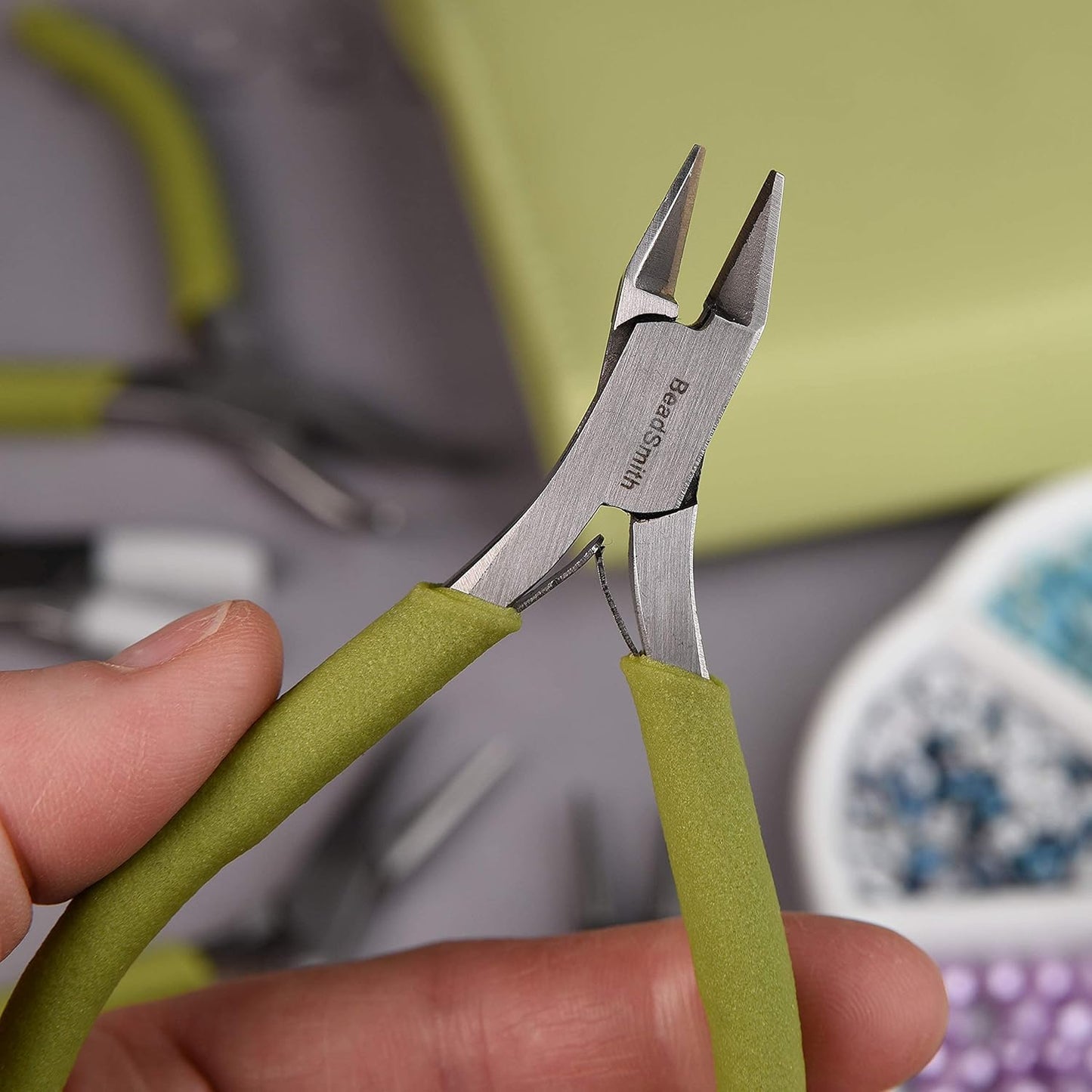 The Beadsmith Fashion Color Pliers – Set of 8 Slimline Color-Coordinated Tools – Matching Clutch in Light Olive – Jewelry Making Supply Kit to Create Necklaces, Bracelets, Earrings & More