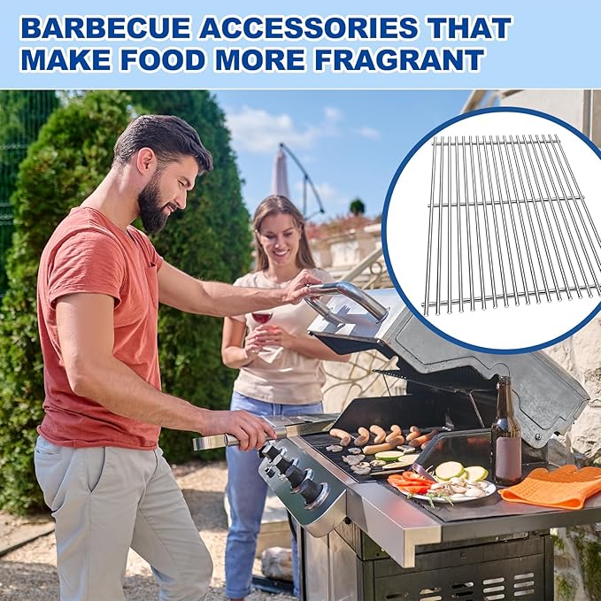 18 7/8" SUS304 9mm Cooking Grates for Weber Genesis II Grill Parts E&S 310 315 320 325 340, 2 Pack 66095 Grill Parts for Weber Grill Grate Genesis II LX 300 Series