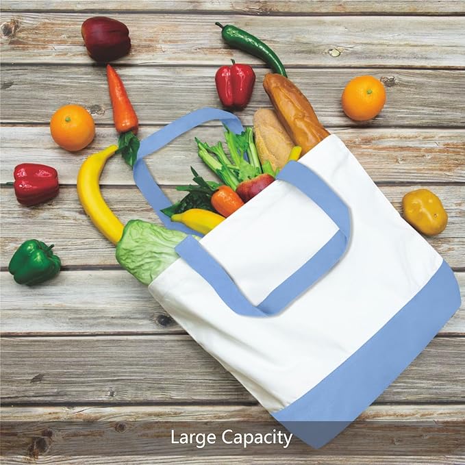 TOPDesign 1-Pack Super Strong Large 12oz Cotton Canvas Tote Bag, Reusable Grocery Shopping Cloth Bag, Fashionable Two-Tone Tote for Crafts, DIY Your Creative Designs