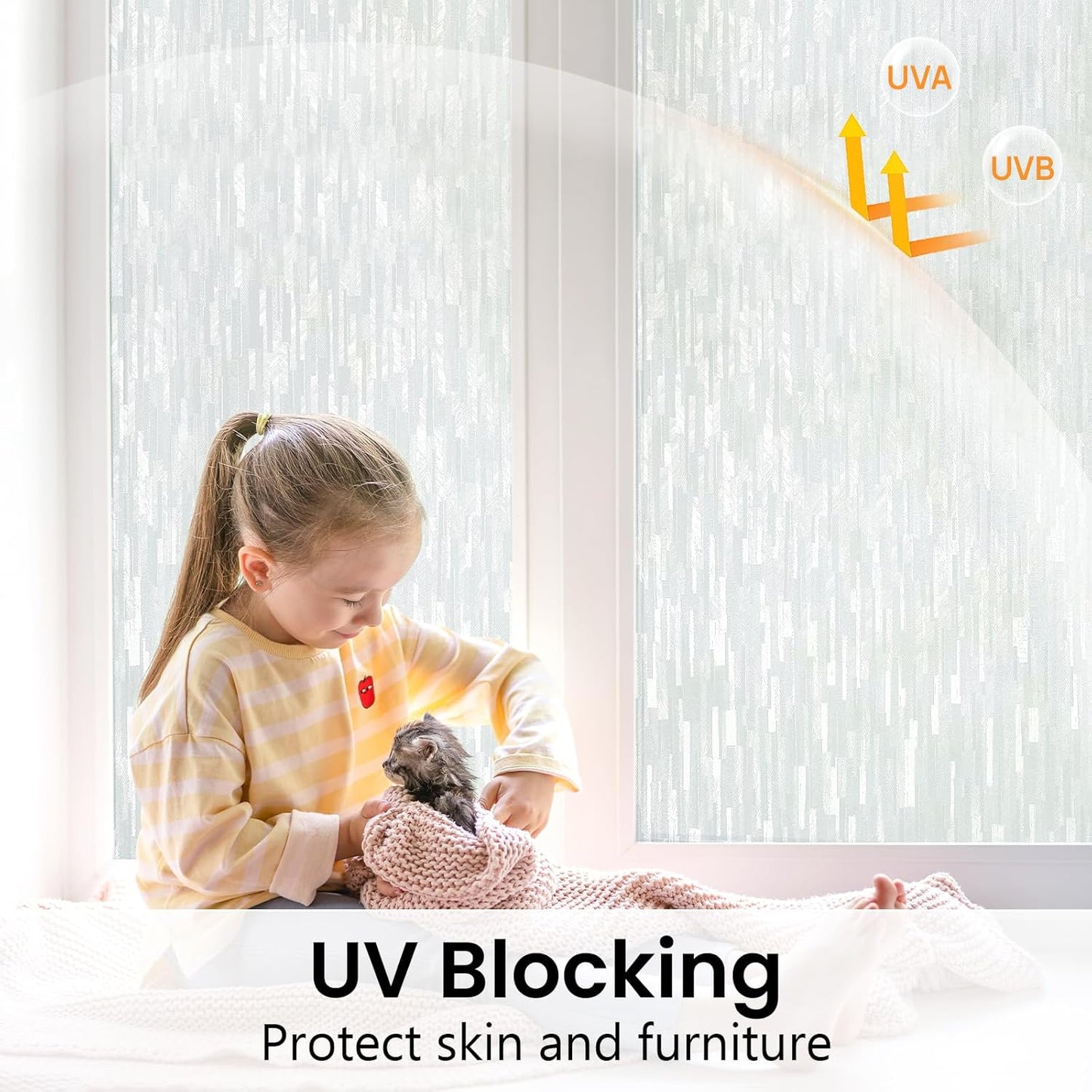 Haton Window Privacy Film, Frosted Glass Static Cling Sun Heat Blocking Window Clings, Frosting Opaque Coverings Stickers Tint for Home Office Door, Non Adhesive, White 17.5" x 78.7"