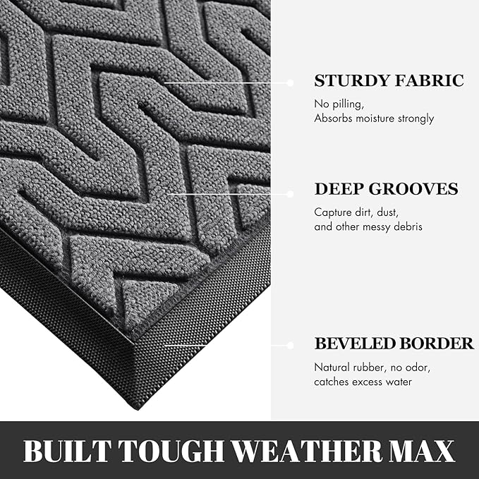 Yimobra Large Door Mat Outside Entrance 47x24, Waterproof Heavy Duty Outdoor Mats for Front Door, Non Slip Rubber Entry Mat for Garage Patio Indoor, Easy Clean, Grey